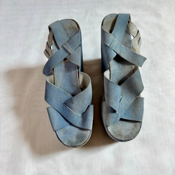 1970s Blue Leather Platform Heels Strappy Shoe 6" Heel Greek Leather by Alpi - Picture 9 of 12
